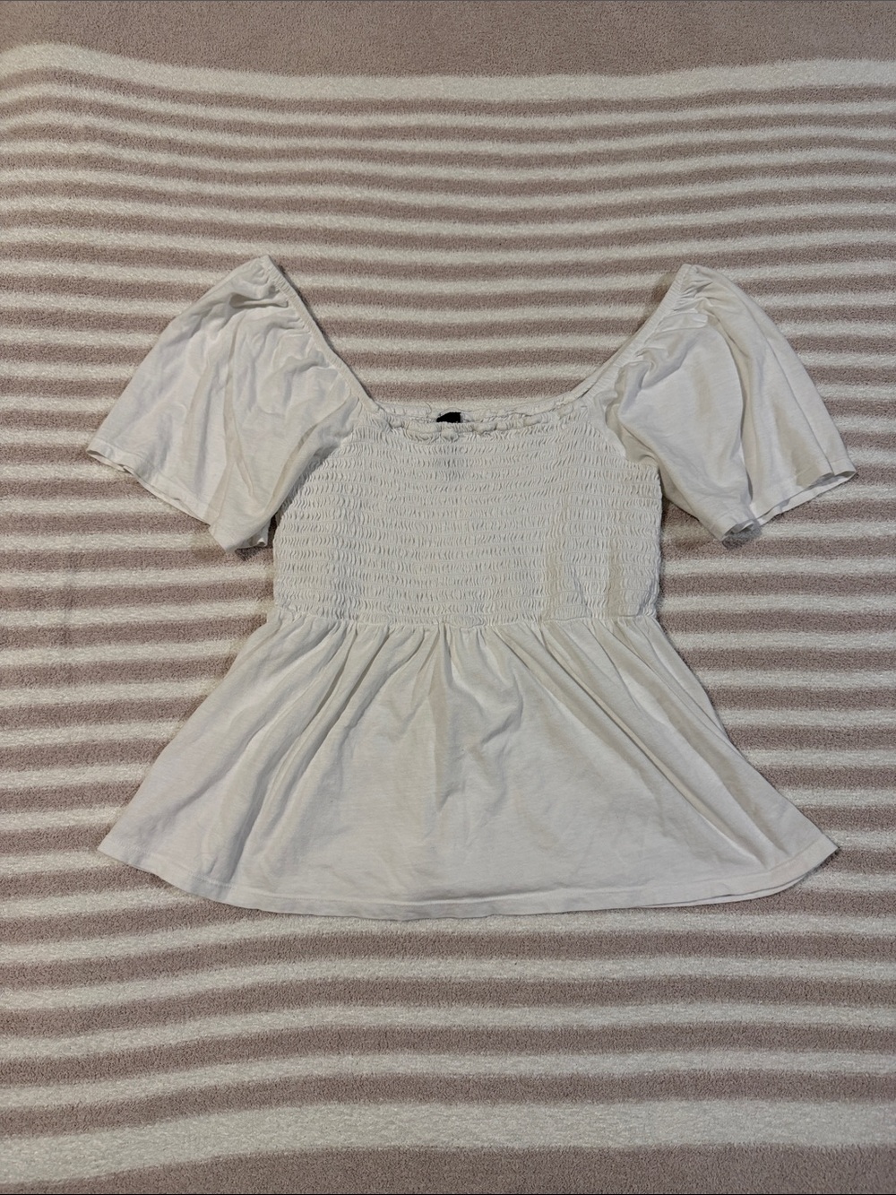 White Smocked Peplum Top - Women